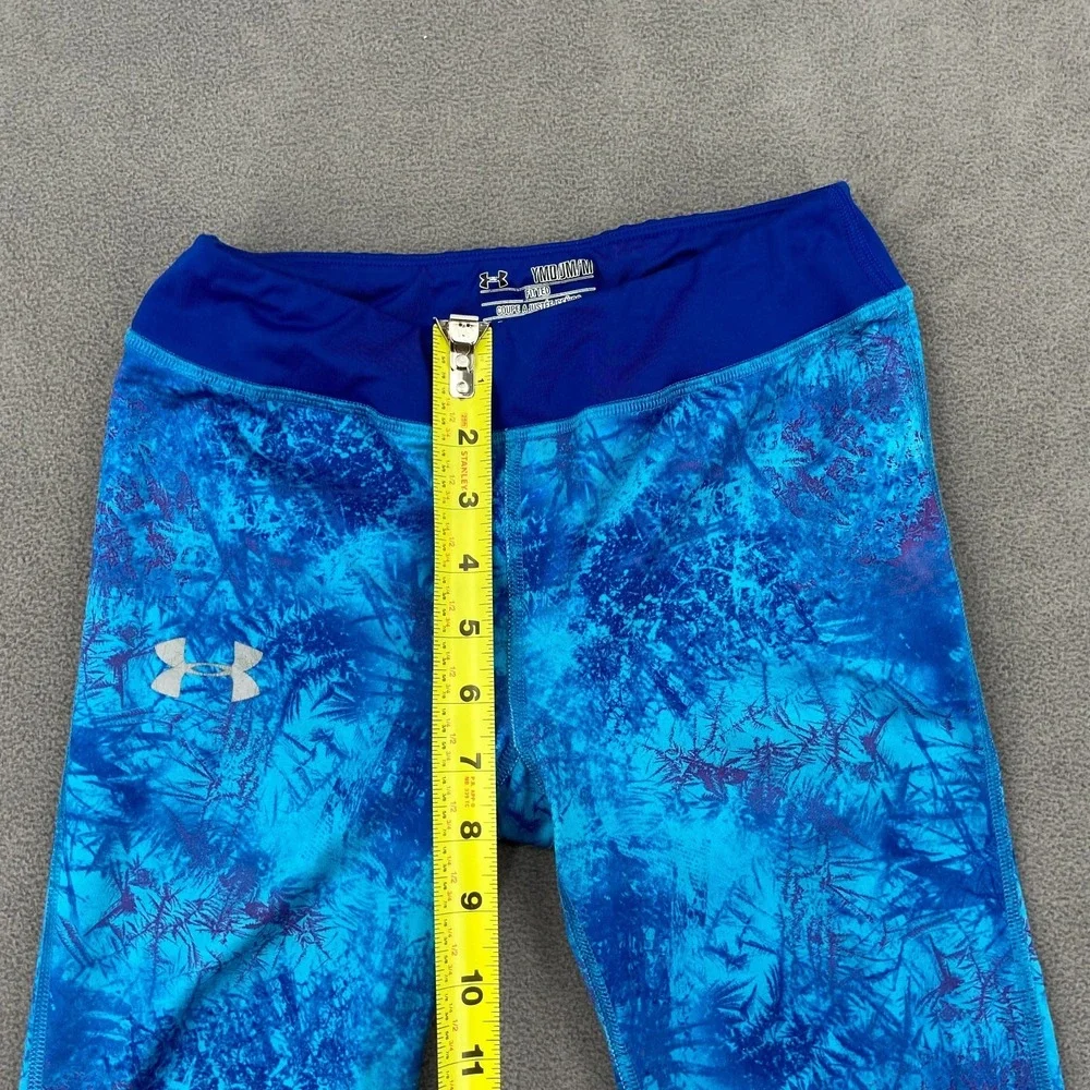 Under Armour Coldgear Leggings Youth Medium Blue Abstract Skinny Leg Athleisure
